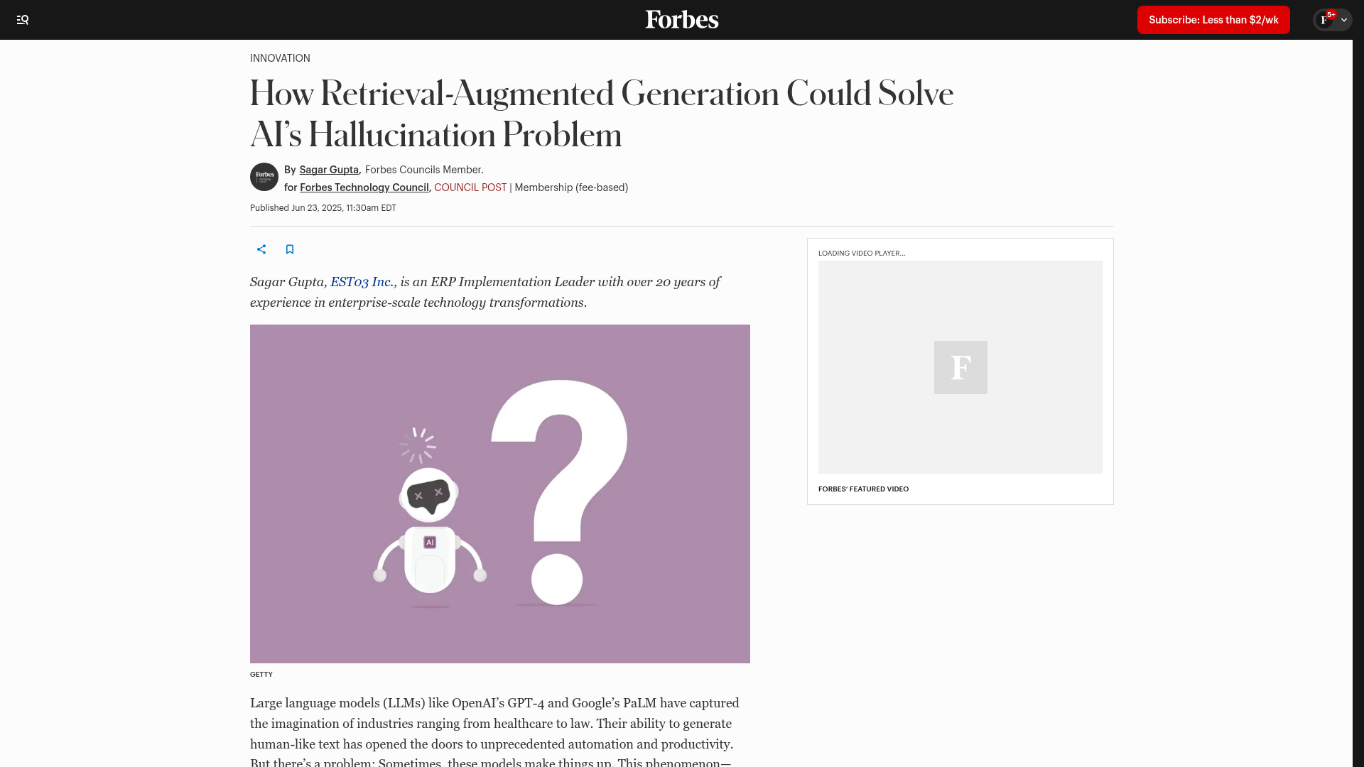 Forbes — How Retrieval-Augmented Generation Could Solve AI's Hallucination Problem