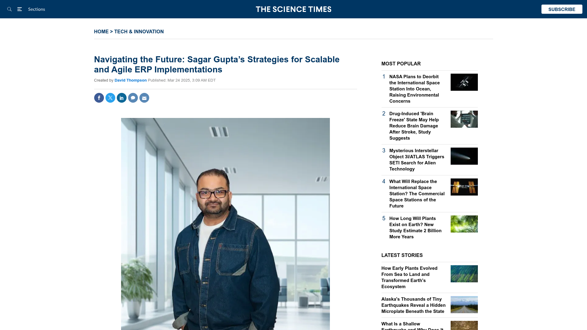 Science Times — Navigating the Future: Sagar Gupta's Strategies for Scalable and Agile ERP Implementations