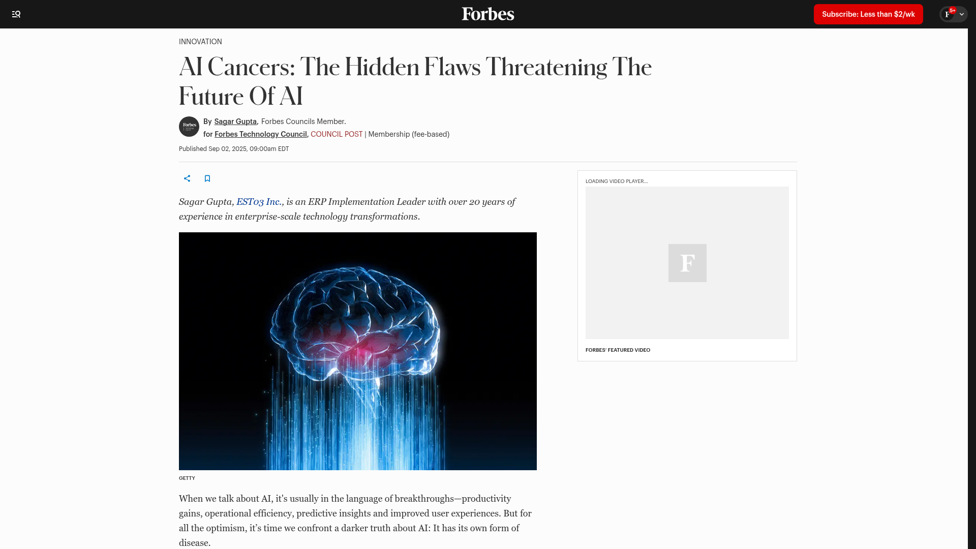 Forbes — AI Cancers: The Hidden Flaws Threatening The Future Of AI